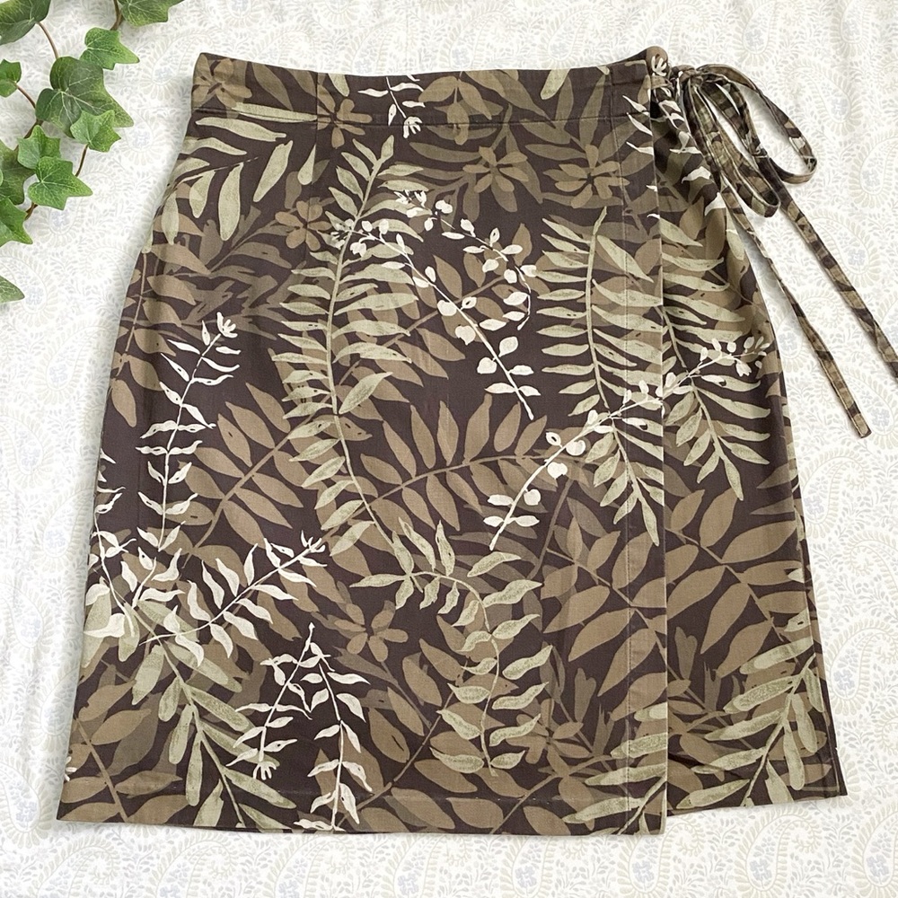 Vintage Marsh Landing wrap around leaf print skirt 100% cotton, brown tan